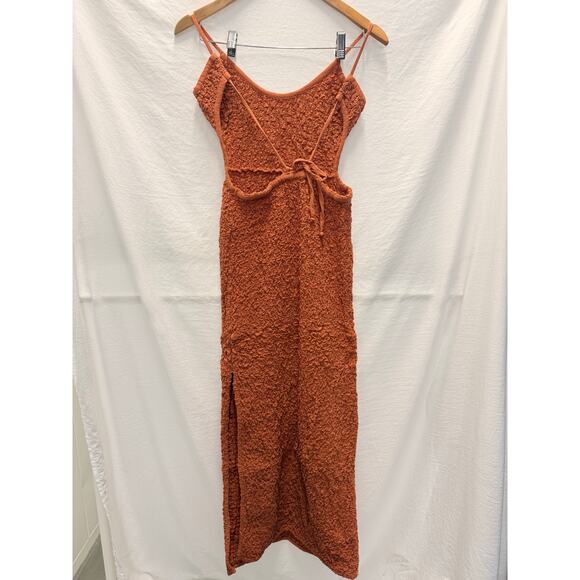 Free People Cutout Za Za Midi Dress Burned Orange Fall Autumn Ruched - Picture 3 of 5